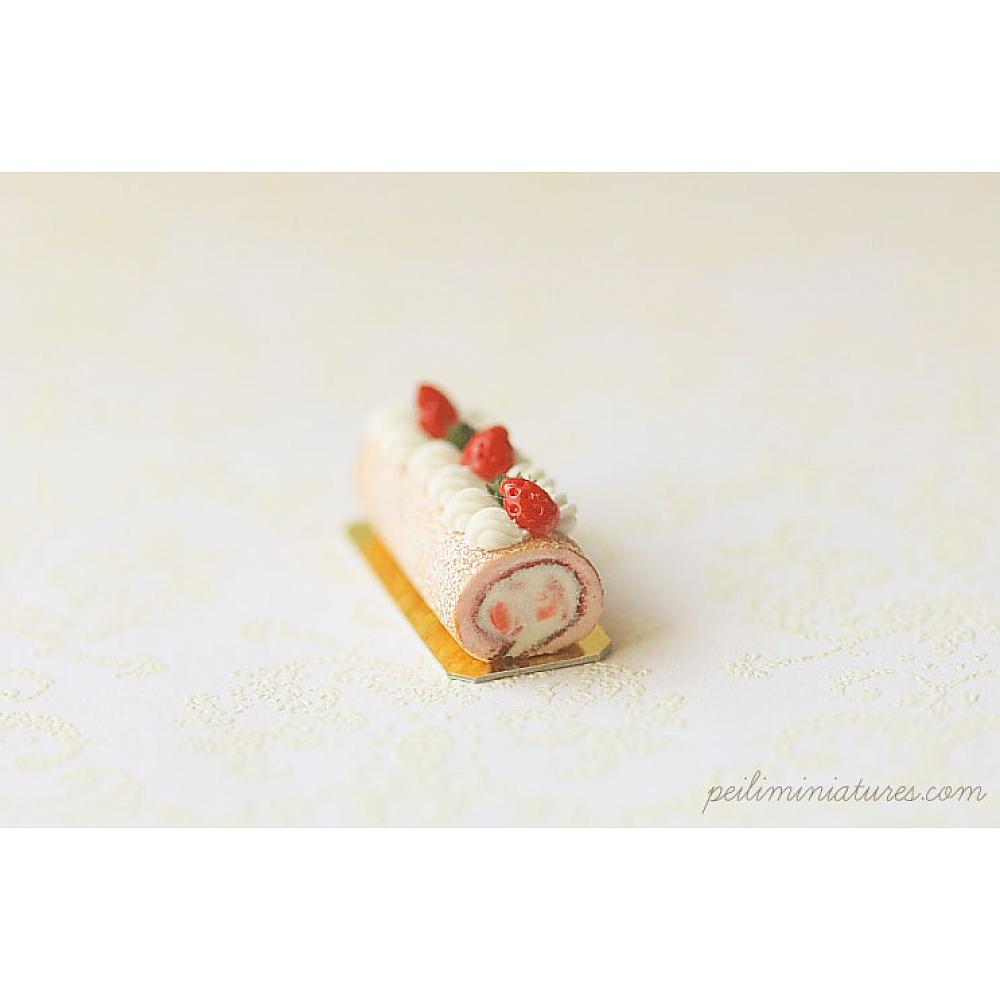 20 Loose Strawberry  Roll Slice Cherry Top Dollhouse Miniatures Food  Bakery 