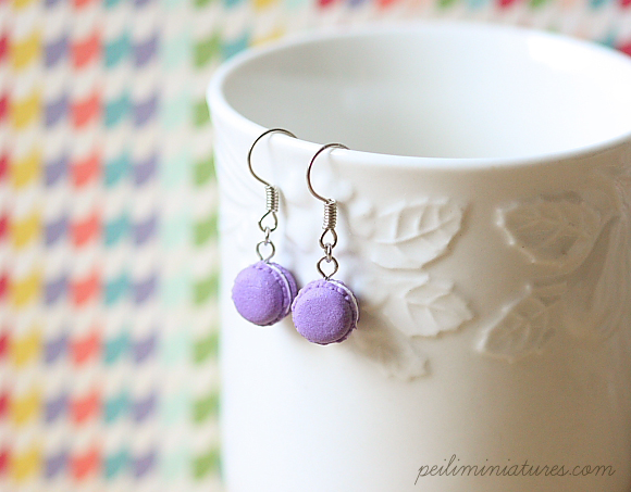 Cute Clay Earrings - Macarons in Royal Purple