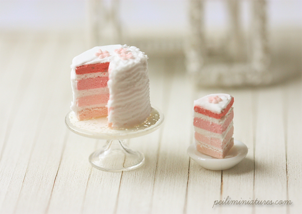 Miniature Dollhouse Food - Pink Rainbow Cake