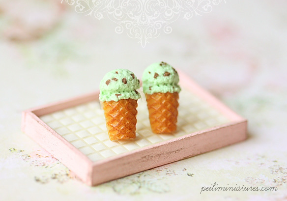 Dessert Earrings - Ice Cream Earrings Stud - Mint Chocolate Chip