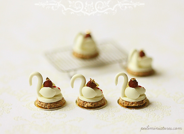 Dollhouse Miniature Food - White Chocolate Swan Desserts