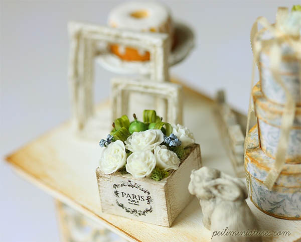 Dollhouse Miniature Flowers - Green Apples and Ruffle Rose Arrangement