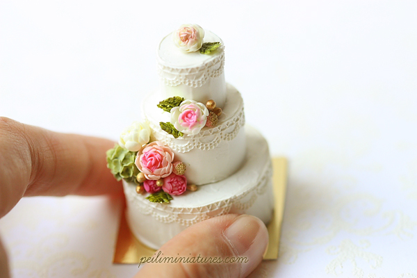 Dollhouse Miniature Food - Three Tier Buttermilk Vanilla Wedding Cake