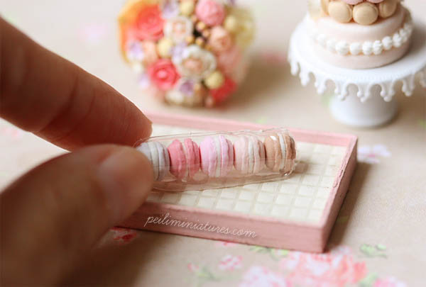 Dollhouse Food Miniatures - Assorted Pink Macarons in Cellophane Wrapping