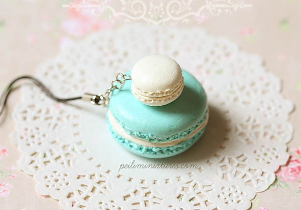 Macaron Keychain - Macaron Phone Charm Bag Charm - Blue and White Macaron - Holiday Gift