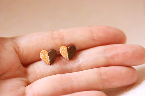 Food Jewelry - Food Earrings - Heart Cookies Earrings