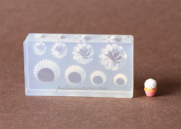 Dollhouse Miniature Cupcake Base and Piped Cream Mold
