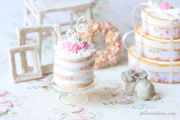 Dollhouse Miniature Food - Love Naked Cake