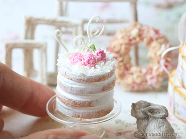 Dollhouse Miniature Food - Love Naked Cake