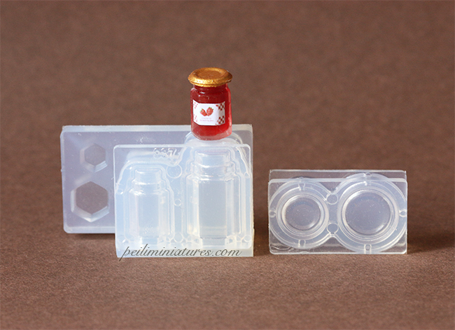 Dollhouse Miniature Jam Jar Bottle and Cap Silicone Mold