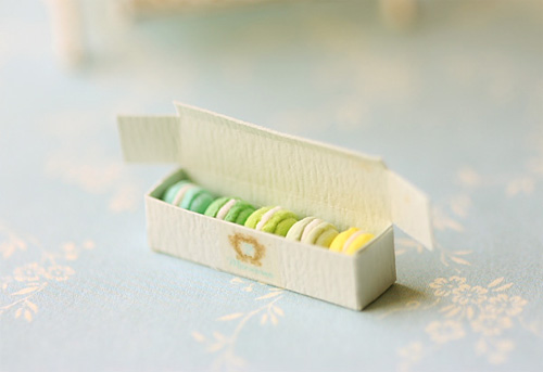 Dollhouse Miniature Food - Assorted Blue and Green Macarons in Elegant Box - For Lati Yellow or Pukifee