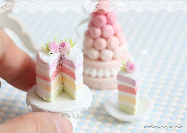 Dollhouse Miniature Food - Rainbow Pastel Cake