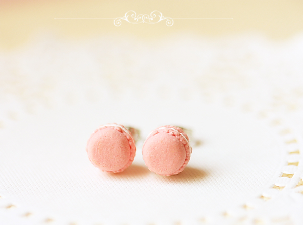 Food Jewelry - Pink Macaron Earring Posts