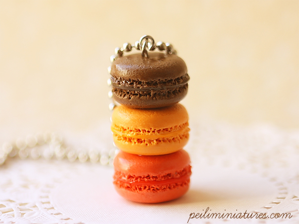 Macaron Jewelry - Trio Macarons Necklace - Fall Macarons