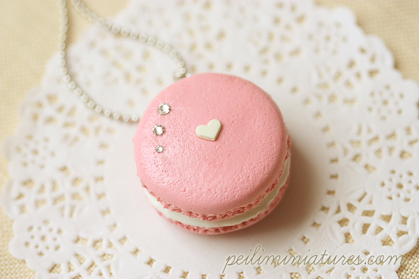 Macaron Necklace - Sweet Pink Macaron with swarovski crystals