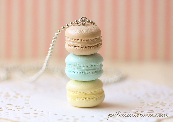 Macaron Jewelry - Trio Macarons Necklace - Softly Spring Macarons