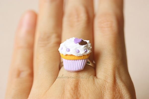 Cupcake Ring - Purple Sweet Heart Food Jewelry