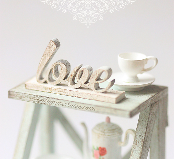 Dollhouse Miniature - Free Standing Distressed Wooden Letters - LOVE