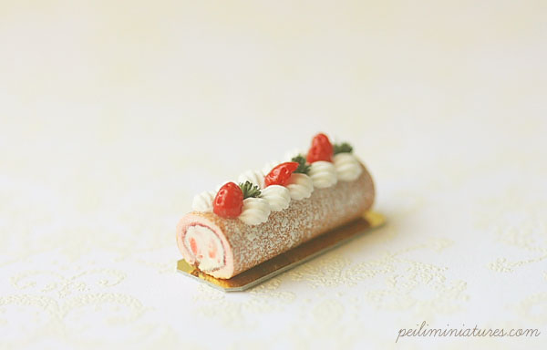 Strawberry Swiss Roll Dollhouse Miniature Cake