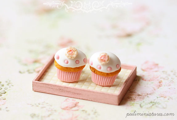 Cupcake Earrings Post - Romantic Rose Cupcake Earrings