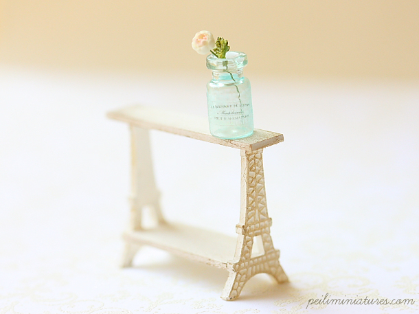 Dollhouse Miniature Blue Mason Jar With Single Rose Stalk
