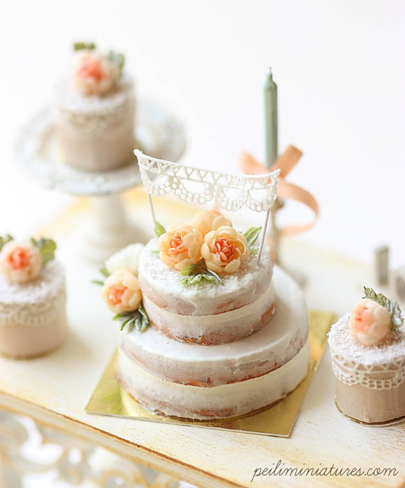 Dollhouse Cake - Peach Flower Naked Cake