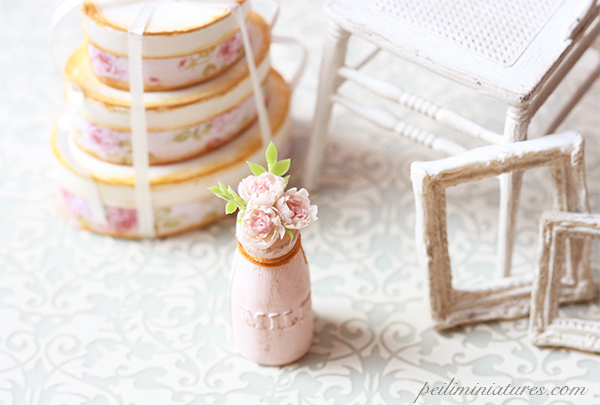 Dollhouse Miniature Milk Vase with Peonies 1/12 Scale