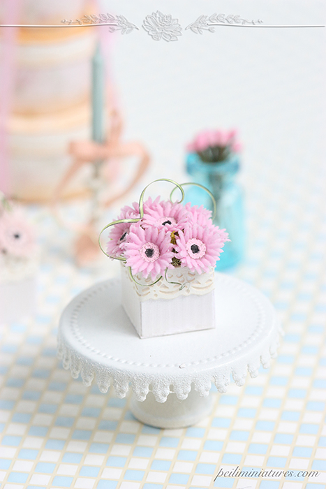 Dollhouse miniature sweet pink gerbera daisies in 1/12 scale